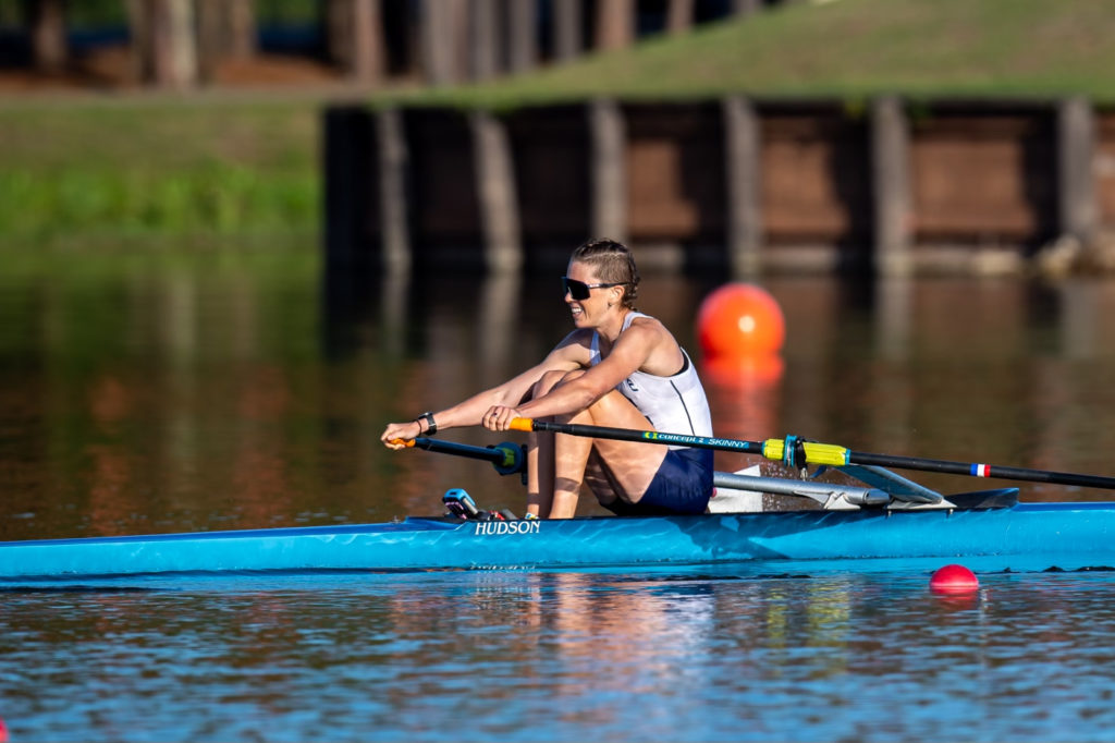 Molly Reckford rowing the single during the A final of the women's lightweight single event at the 2022 USRowing NSR I and Senior/Para Speed Order. 